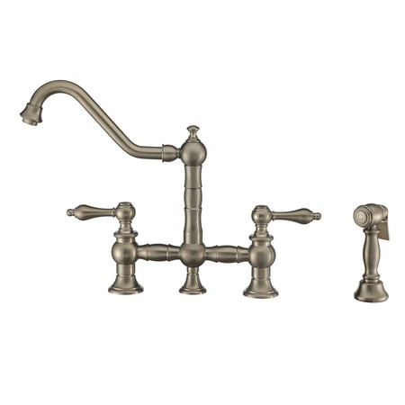 WHITEHAUS Bridge Faucet W/ Long Traditional Swivel Spout, Lvr Handles And Brass S WHKBTLV3-9201-NT-BN